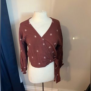 Madewell light spun Maira wrap top burnished mahogany size small new